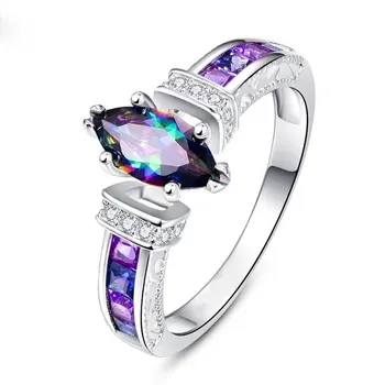 Елегантни квадратни инкрустирани цветни дамски пръстени от цирконий, класическа мода, сребрист цвят, вечерни сватбени и годежни пръстени, бижута