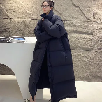 Зимни дамски яке-парка, корейската мода, безплатно, негабаритное, утолщенное, с висока яка, ветрозащитное, топло, удължена козина, жена