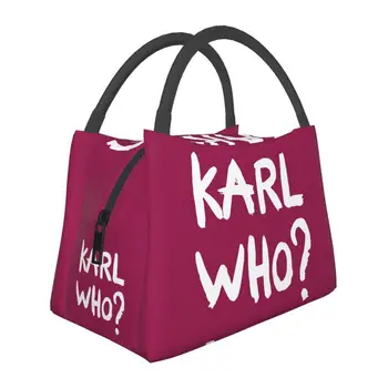 Изработена по поръчка чанта за обяд с надпис Karl Who, дамски чанти-хладилник, топло изолирани кутия за обяд и за офис пътувания