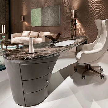 Италиански моден шеф, нов стил, луксозен маса за ръководителя, кръгла мраморна маса mesa, индивидуален