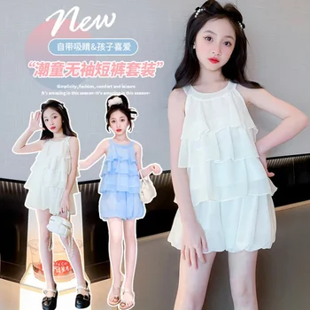 Летни дрехи за момичета Модерен случаен комплект от 2 теми Безплатна доставка за момичета 4-16 години 2023 нова детски дрехи в корейски стил