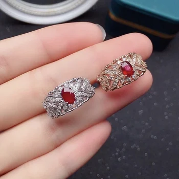 Луксозен пръстен с рубин от сребро 925 проба за партита 0,5 карата 4 мм * 6 мм, 100% естествена ruby сребърен пръстен, бижута от сребро и рубин