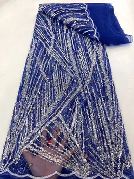 Луксозна африканска лейси плат с тежки мъниста 2023, високо качество на нигерийските камъни, френски тюл, текстилен материал за сватбени партита