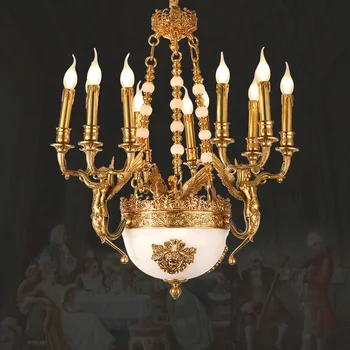 Луксозно сватбена украса във френски стил, трапезария, месингови лампи E14, led полилей, Европейската спалня, мед, стъклена окачена лампа