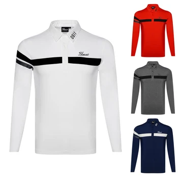 Лято-есен, нови дрехи за голф, мъжка тениска с дълъг ръкав, вентилационна (противовакуумна) канална жилетка, спортни и ежедневни тениска-поло, топ