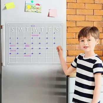 Магнитен календар за хладилник, прозрачен стикер, месечен акрилни календар за хладилник, дъска за показване на битови съобщения, сухо изтриване