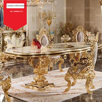 Маса за хранене за вили във френския дворец, европейският маса от масивно дърво, изработени по поръчка, луксозна маса за хранене от италианската златно фолио, луксозна маса за хранене