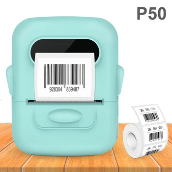 Мини термопринтер за етикети P50, безжична Bluetooth принтер за етикети, безконтактно производител на самозалепващи етикети с етикет хартия, стикер 