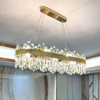 Модерна трапезария, луксозни led висящи лампи K9 Crystal, с овална форма, висящи лампа от добра стомана, с регулируема яркост, окачена лампа за масата за хранене