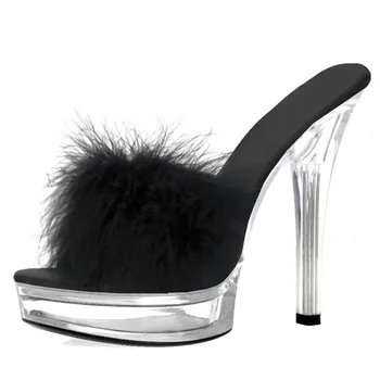 Модни дамски танцови обувки с пухкава фигура, вечерни чехли с отворени пръсти, дамски чехли на платформа и висок ток 13 см., обувки за танци на един стълб