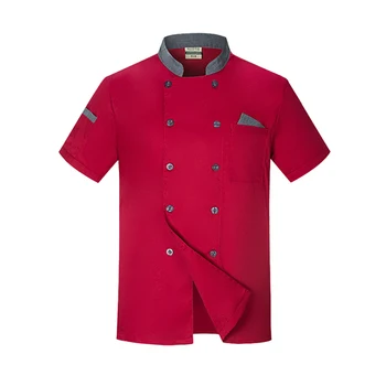 Мъжки кухненски униформи, работно облекло за приготвяне на храна в ресторанта, червен дрехи на готвач, дрехи за обществено хранене, кафене, пекарна, работна риза готвач, сервитьор