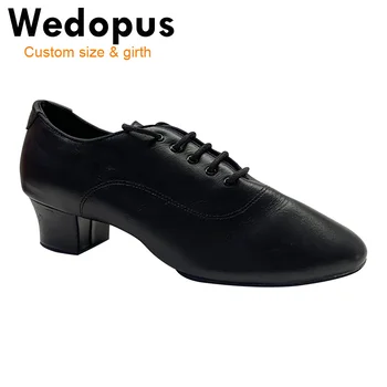 Мъжки обувки за салса танци Wedopus, черни кожени обувки за джаз танц на кубински обувки, мъжки