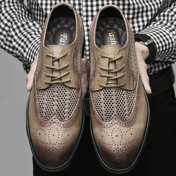 Мъжки обувки от окото на материал в стил мозайка с кръгло бомбе дантела, за да се диша удобно ежедневния бизнес мъжки обувки