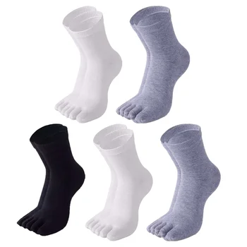 Мъжки памучни чорапи с пет пръста, абсорбиращи потта, дишащи за спорт, джогинг