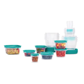 Набор от Rubbermaid Flex and Seal от 21 различни контейнери за съхранение на продукти, контейнери за съхранение с тюркоаз капаци