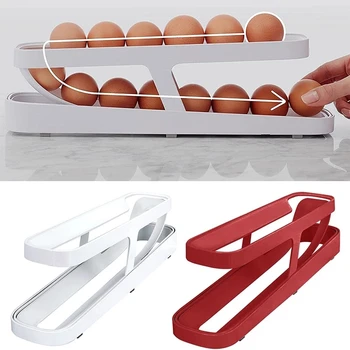 Нов хладилник с дозатор за яйца, държач за яйца за хладилника, 2-ниво опаковка за яйца, пластмасов органайзер за яйца, кухненски принадлежности