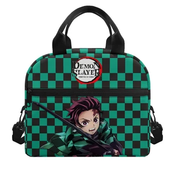 Нова дамска чанта за обяд Demon Slayer (яп.ど た たじろうじろうじろう Sl た た た た ), двупластова чанта за обяд Kamado Tanjirou, лъскав каишка с цип, изискани здрави изолирани чанти