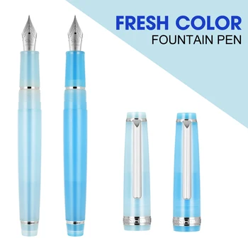 Новата писалка Jinhao 82 свеж цвят, сребърен скоба, акрилни бъчва, фино перо за писане, калиграфия, офис, ученически пособия, синьо
