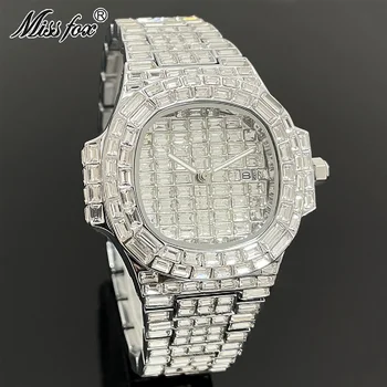 Нови луксозни златни часовници за мъже хип-хоп марка Iced Out Moissanite кварцов часовник с автоматично датата Напълно стоманени ръчен часовник подарък Reloj