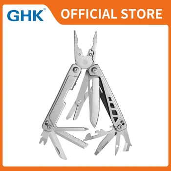 Официален многофункционален инструмент GHK за къмпинг нов дизайн с надеждна ключалка, сменяеми кусачками, многофункционални клещи