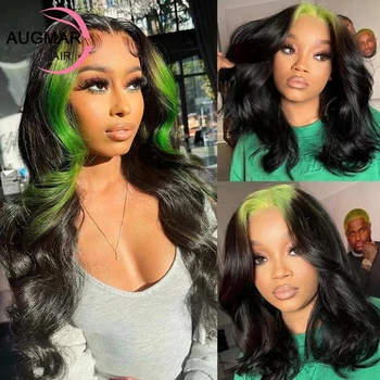 Перука от човешка коса 13x4 със зелена подсветка, бесклеевой, 360 дантела пред перука, бразилско омбре, обемна вълна, дантелени предната перуки, изработени от човешка коса за жени