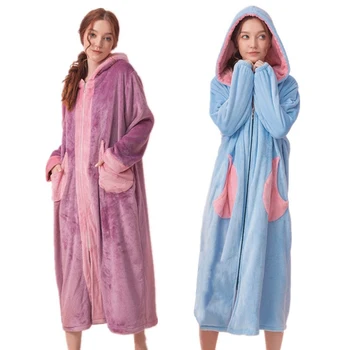 Пижамный халат за баня, дамски халати, топло домашно облекло за жени, по-дълги от коралови плюшен шал, есен-зима