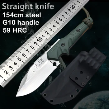 Прав нож с острие 154 см, дръжка G10, специален тактически нож, кратък нож, остър, за самозащита, за да се изкачи на лагер, счупен прозорец, EDC