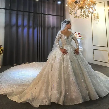 Прекрасна бална сватбена рокля с V-образно деколте и 3D цветен принтом, перли, пайети, дантелено рокля за параклис с отворен гръб, сшитое на поръчка Robe De Mariée