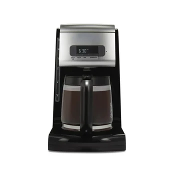 Програмируема машина за приготвяне на кафе, стъклена гарафа, капацитет 12 чаши, черно със сребро, 43687