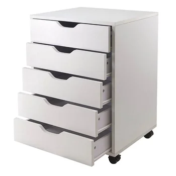 Произведено шкаф Winsome Wood Halifax с 5 чекмеджета, шкаф с бяло покритие, метален шкаф шкаф, офис шкаф