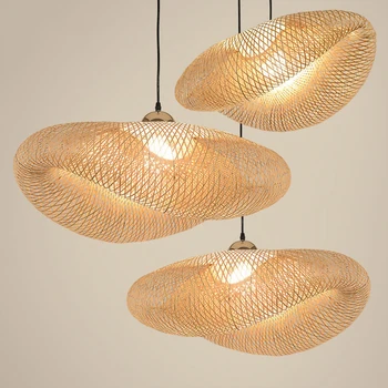 Реколта led дървени висящи лампи Ретро-ръчно изработени от бамбук, художественото оформление на кухня, окачен лампа, висящи лампи за хранене