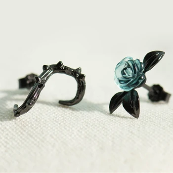 Реколта обеци-карамфил с тръни и рози за жените, асиметрични обеци със сини кристали, модни бижута сватба, подарък за приятелката си