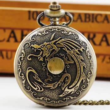 Ретро-медальон с изображение на дракон-ловец, мъжки джобен часовник, верижка, модни стръмни кварцови часовници, детски женски подарък reloj de bolsillo