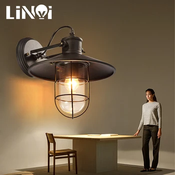 Ретро промишлен монтиран на стената лампа E27 с черен железен абажуром в клетката, стенни аплици, модерен, лампа за дневна в стил loft