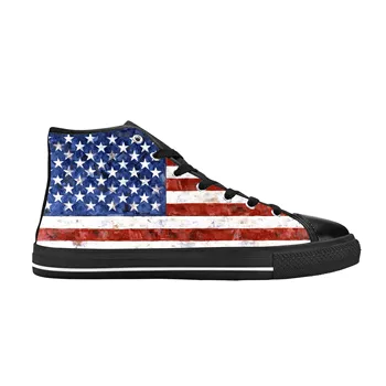 САЩ, американския флаг, забавна ежедневна тъканта, обувки с висок берцем, удобни дишащи мъжки и дамски маратонки с 3D принтом