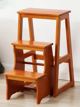 Сгъваем стол от масивно дърво MOMO, домашен тристепенна столче за катерене, стол-стълба с двойна употреба, богат на функции стълбище с педали за помещения