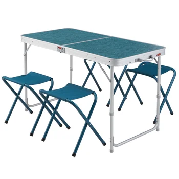 Сгъваема маса къмпинг, 4 стола, синьо