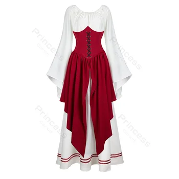 Средновековна рокля дамски европейската облекло викторианска рокля плюс размера на рокли от епохата на Възраждането с дълъг ръкав костюм за Хелоуин Cosplay Червен