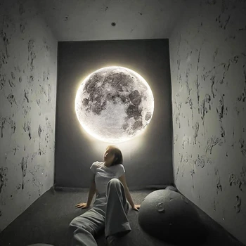 Стенен лампа Nordic Moon Art, нощна лампа за спални, модерен лампа, луксозна фреска, за всекидневната, фонова стена, вътрешно осветление за дома