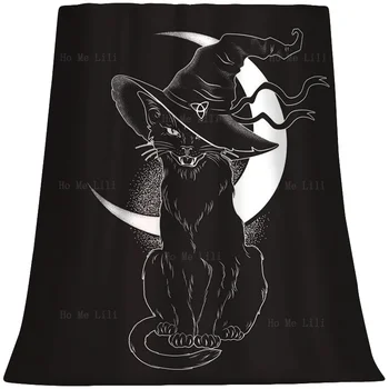 Страшен магьосник Черна котка застана пред Луната Фланела от Ho Me Pipi е Подходяща за всички сезони