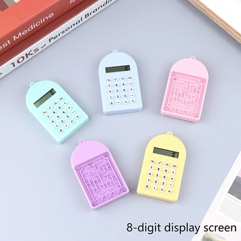 Тестени изделия цвят с полукръгла цифров калкулатор с висулка, Мини лабиринт малка играчка, подарък творчески ключодържател канцеларски материали за деца