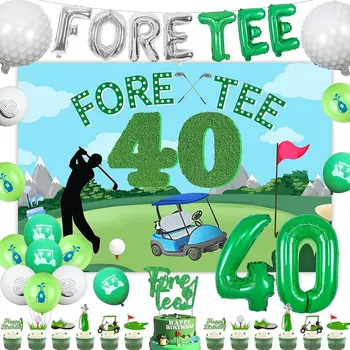 Украса за парти в чест на 40-годишнината на голф, на фона на тениски, банер с въздушно топка, topper за торта за голф, спортни аксесоари, за мъжете на 40 години