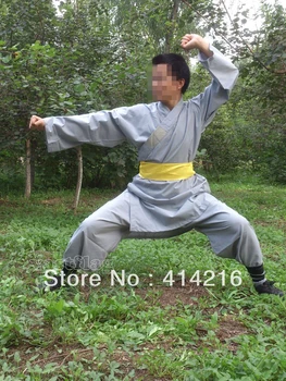 унисекс, за деца и възрастни, памучни костюми за бойни изкуства-кунг фу, ушу, униформи на монасите от шаолин Вин чун дзен, дрехи сив цвят