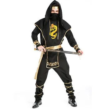 Хелоуин за възрастни мъже, черно златен костюм на Самурая за cosplay, сценичното представяне или костюм за селското стопанство