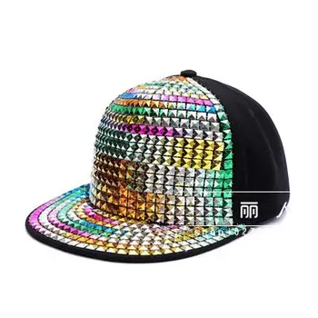Хип-хоп шапка с разноцветни пайети за танци в нощен клуб, дамски бейзболна шапка за сцена