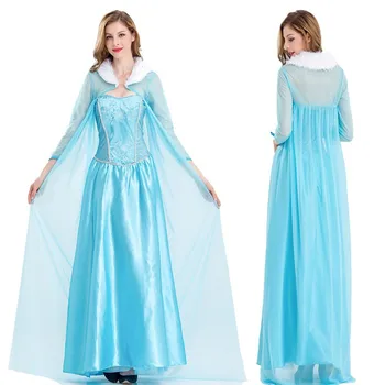 Хит на продажбите, Снежна кралица, за възрастни, принцеса Елза, два комплекта, рокля с дълъг ръкав, с костюм на принцеса за Хелоуин за жени