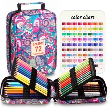 Цветни Моливи премиум-клас, за Книжки за оцветяване за възрастни, Определени от 72 цвята, джоб за моливи с цип, с острилка ви, Мека сърцевина, 7 метални дръжки