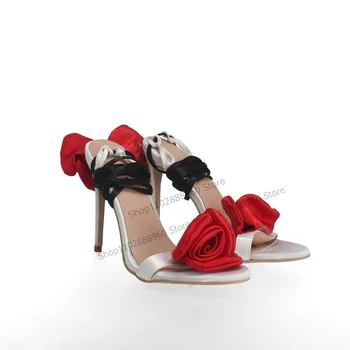 Цветни Сандали с Кръстосани Шнур и Розов Интериор, Дамски Обувки на висок Ток за дребни висок ток с Отворени пръсти, Модни Zapatillas Mujer