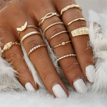 2-12 бр./компл., очарователно златен пръстен Midi пръст, комплект за жени, реколта вечерни пръстен в стил бохо, бижута в стил пънк, подарък за момичета