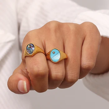 2023 Ново тюркоазено пръстен с микроинструментом за овалния лице, подвесное пръстен от неръждаема стомана, стилни и атрактивни дамски аксесоари